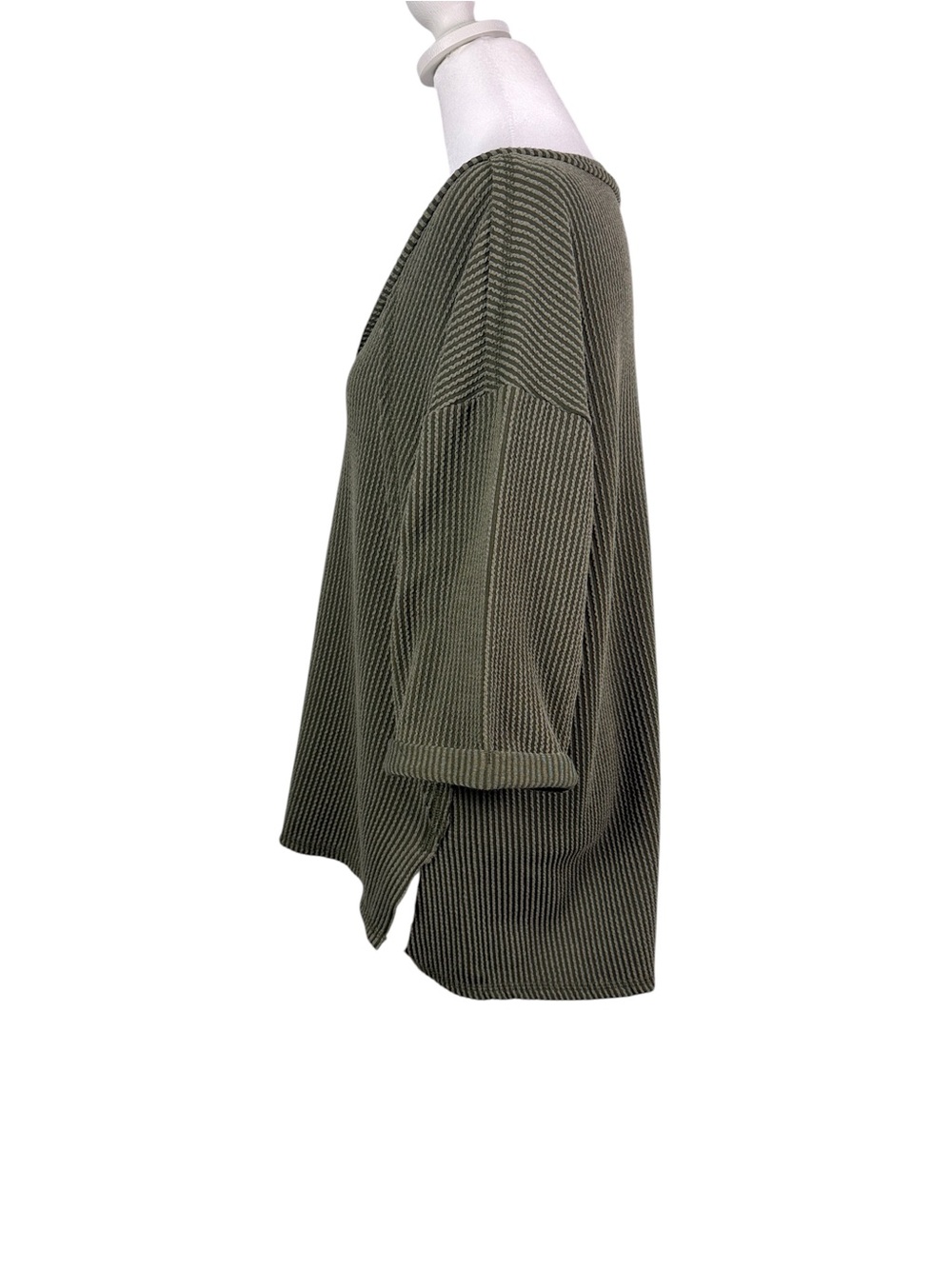 Zenana Outfitters Oversized Olive V-Neck Ribbed Knit Pullover Top size S-M Boho - Picture 5 of 10
